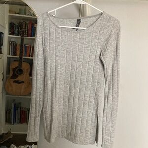 Anthropologie Tunic Ribbed Side-Slit Long Sleeve Sweater Light Gray
